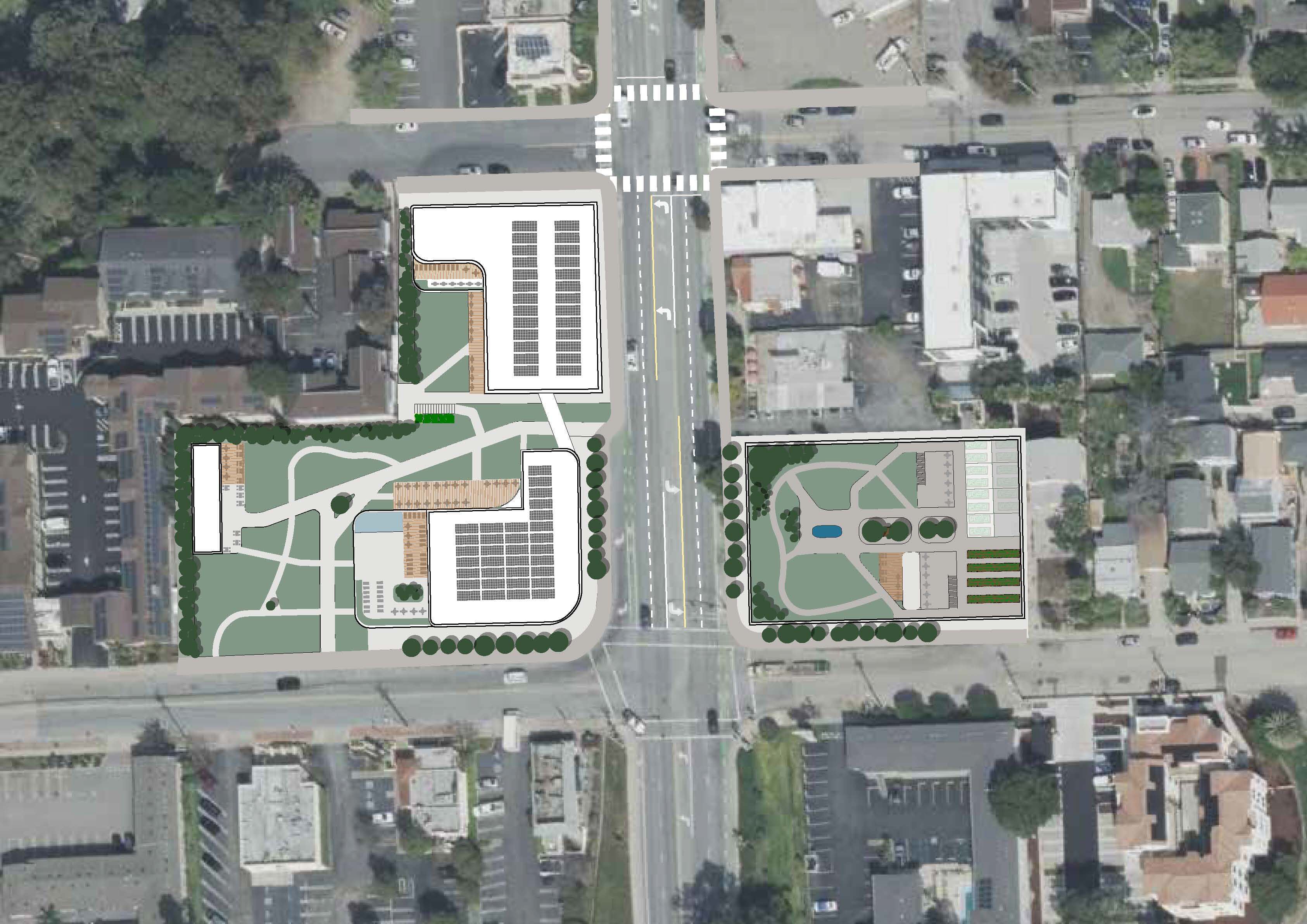 Illustrated site plan — Santa Rosa & Olive