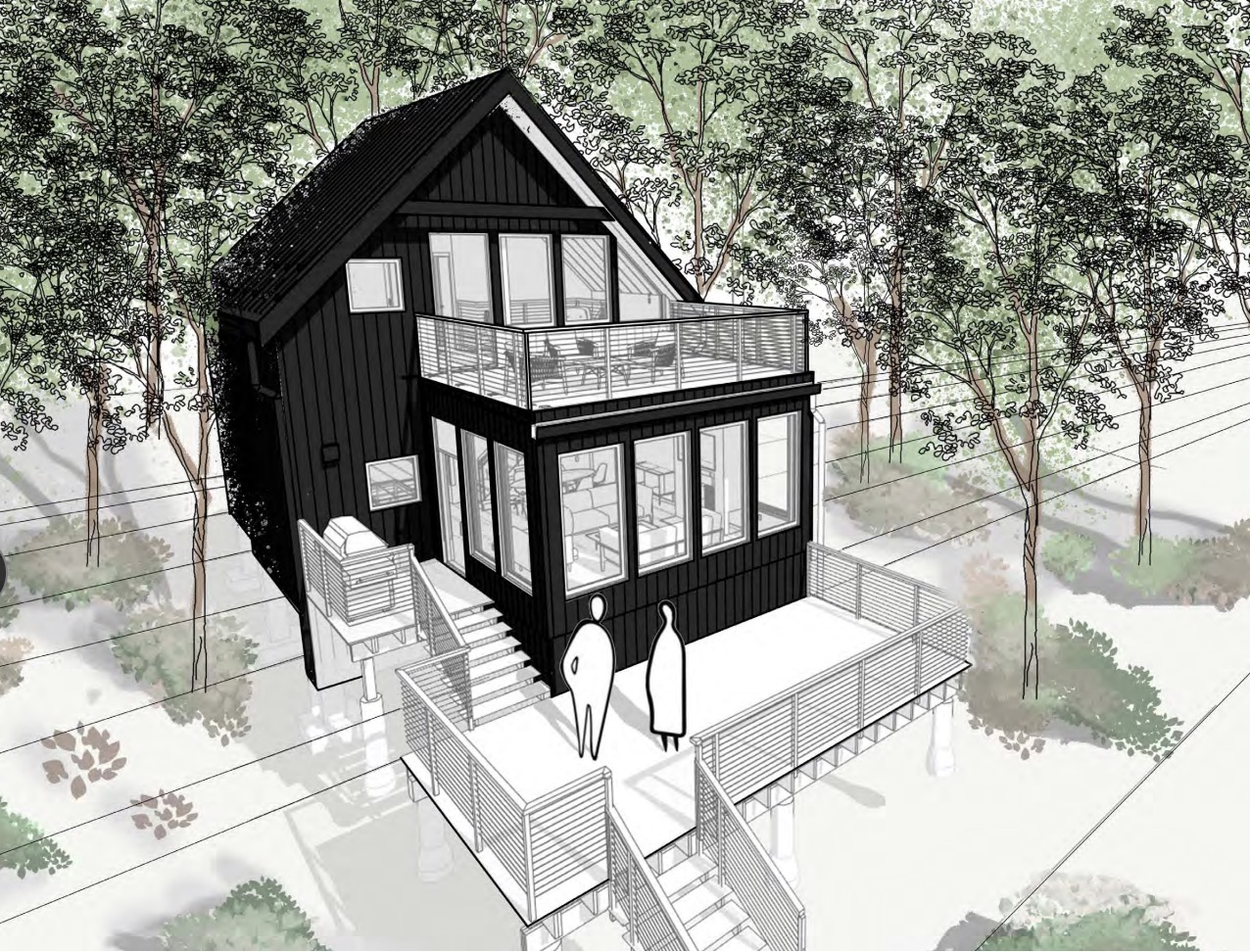 45 S. Shore aerial sketch of deck and balcony